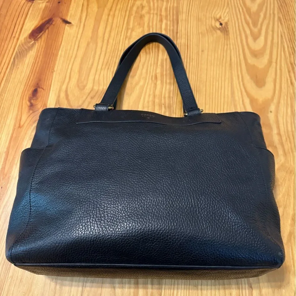 Fossil Issue No. 1984 Black Genuine Leather Satchel Purse Bag Messenger Bag